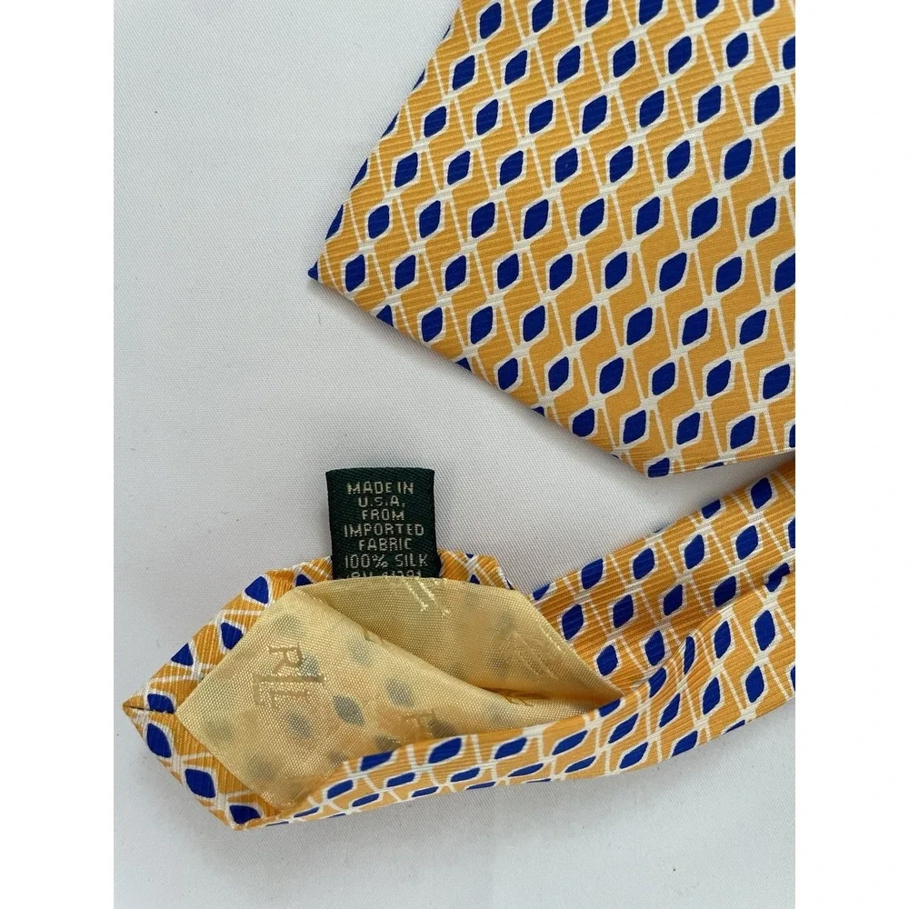 Lauren Ralph Lauren Yellow Geometric 100% Silk‎ Tie Green Label USA 3.75